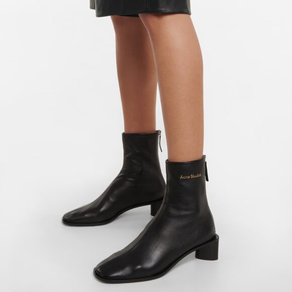 Acne Studios Logo black leather square toe ankle boots size 41 US 10.05-11 - Picture 1 of 7